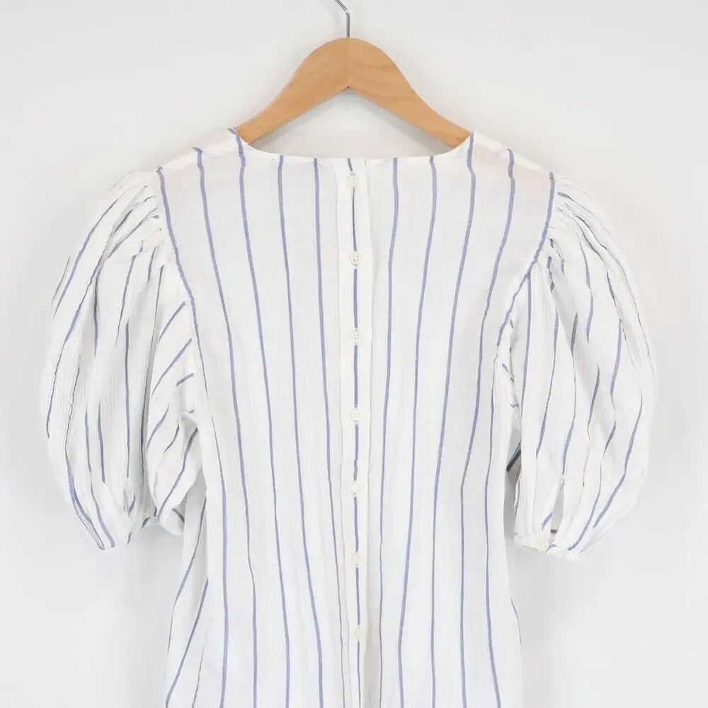 J.Crew Puff Sleeve Stripe Sheer Gauze Ivory Top Size Small NWT